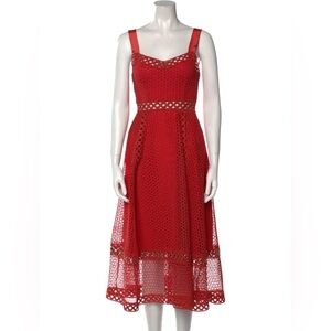 Maje Red Lace Pattern Midi Dress